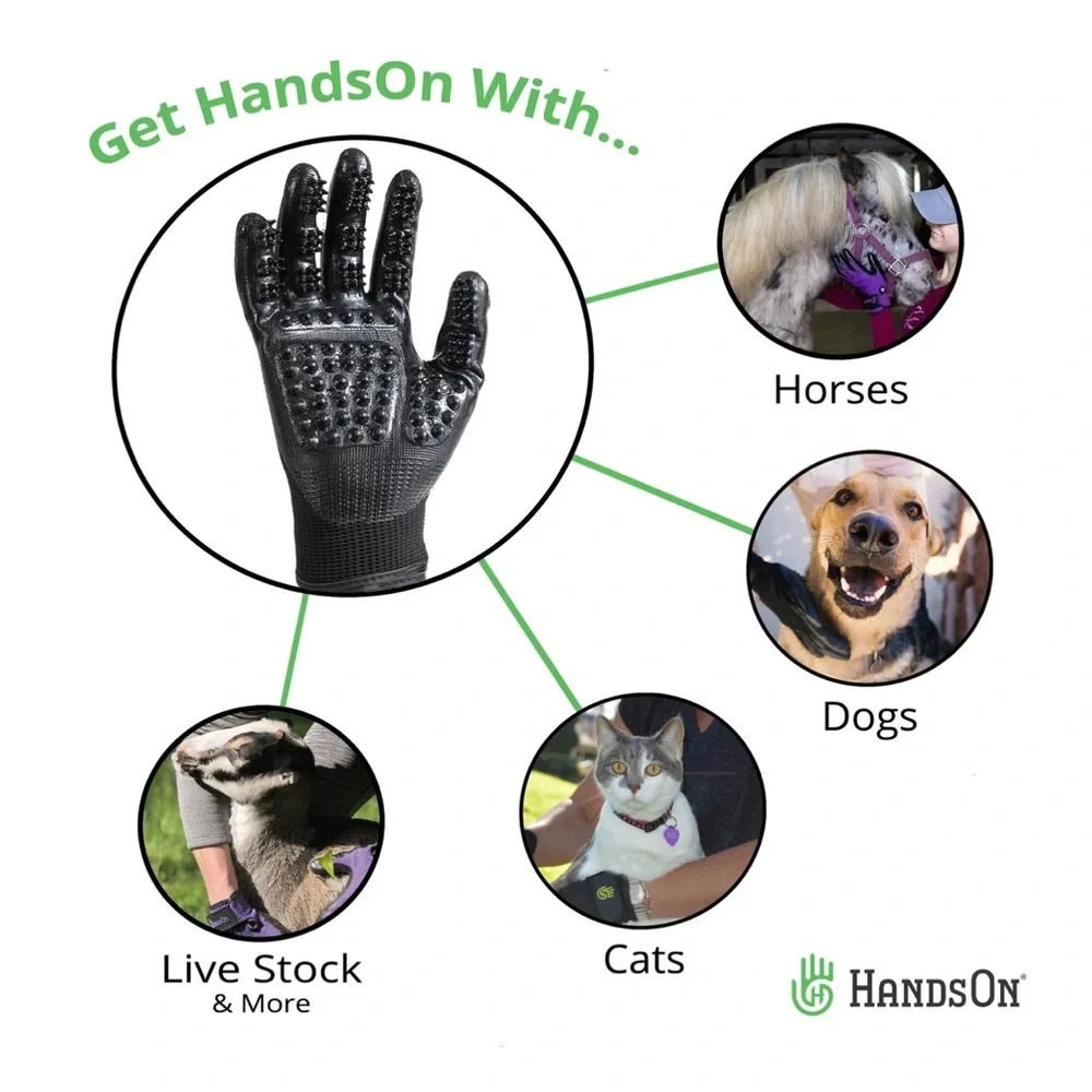 HandsOn Black Pet Grooming Gloves